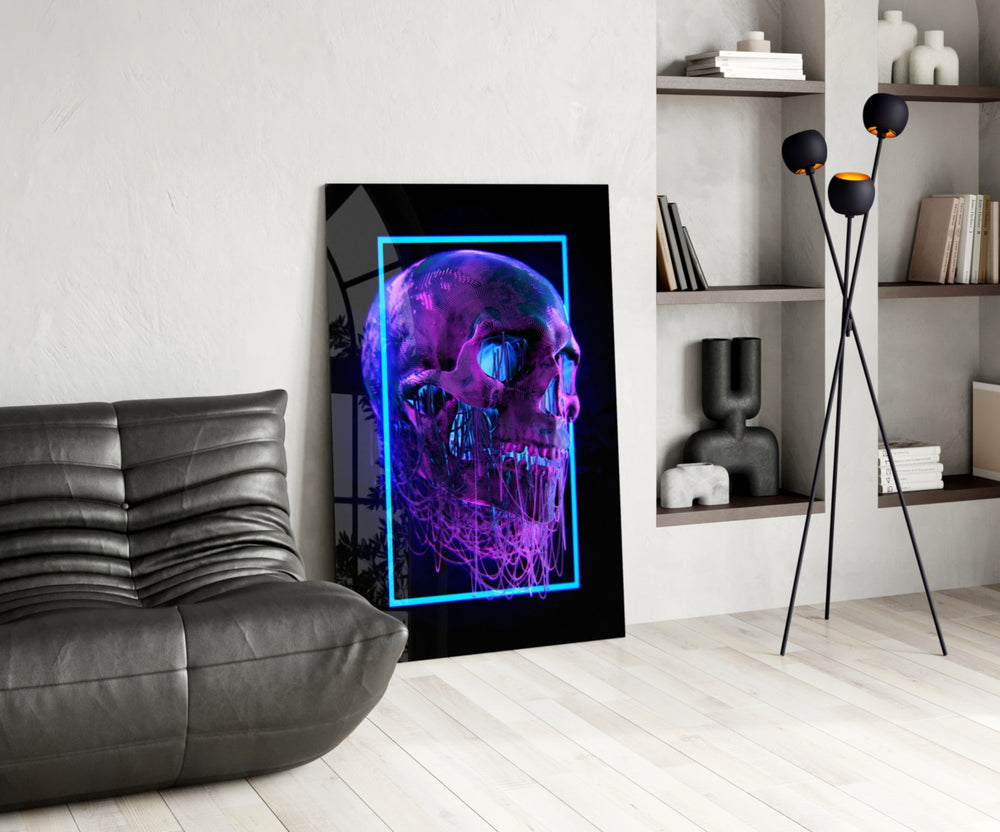 Neon glass print bringing dark-fantasy edge to a gaming room