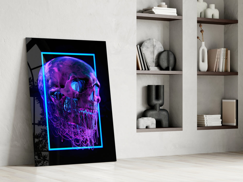 Neon panel against a moody dark-painted accent wall