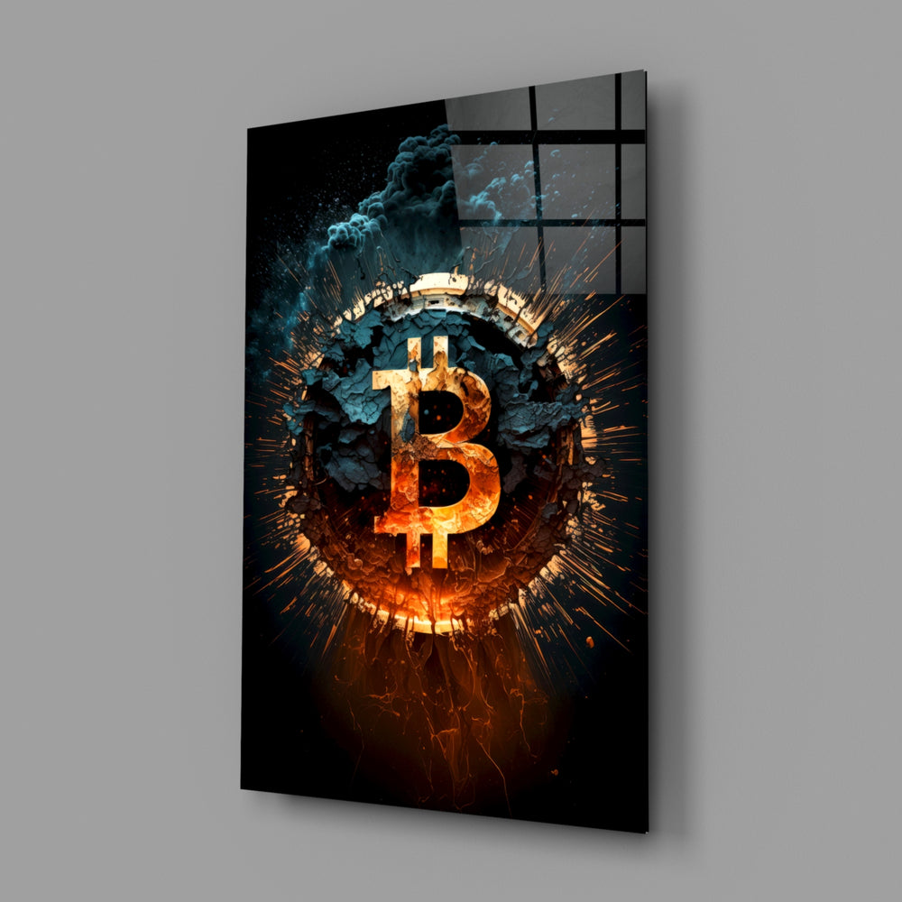 Crypto poster panel anchoring a creative loft wall