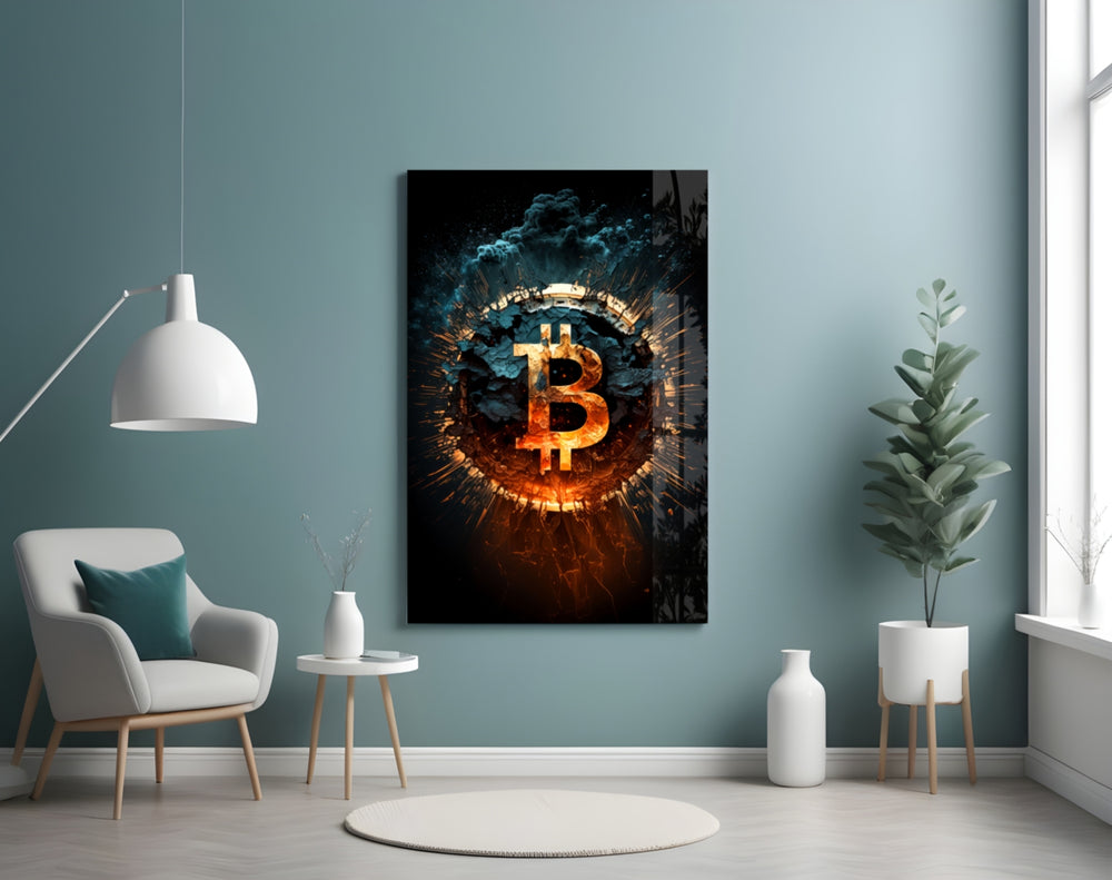 Bitcoin artwork styled in a designer office interior