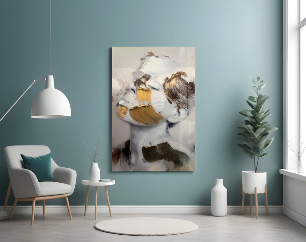 Brushed Face artwork styled in a designer office interior
