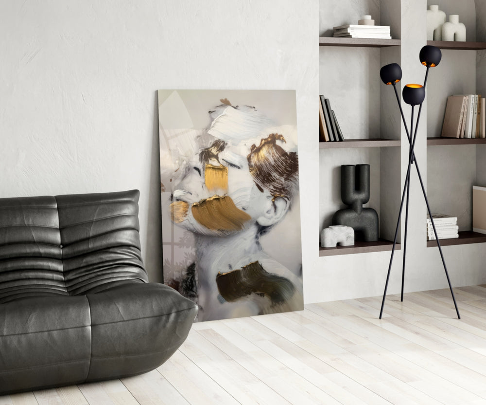 Abstract glass print bringing impasto edge to a feminine living room