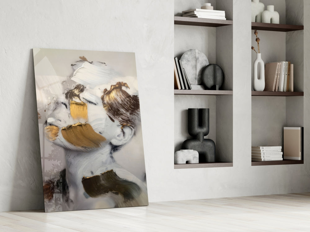Abstract panel against an ivory-painted accent wall