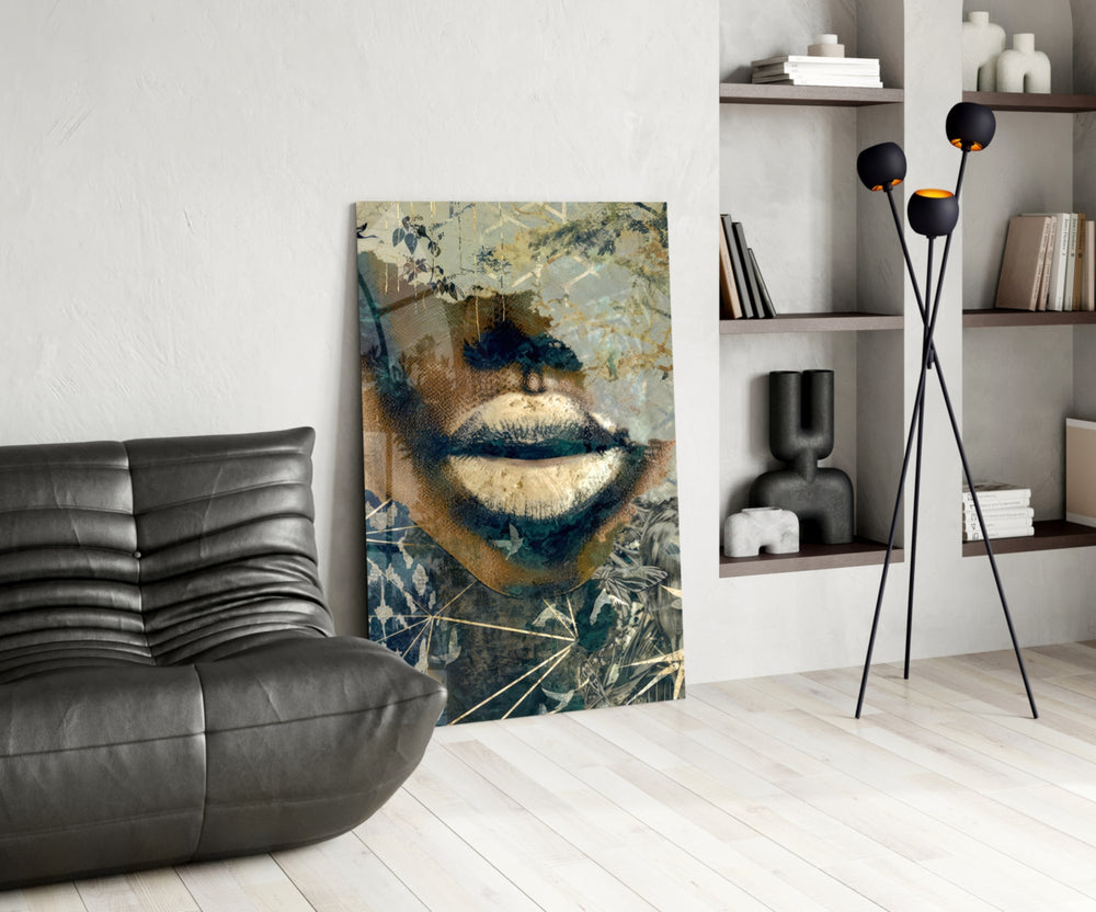 Beauty glass print bringing portrait edge to a feminine living room