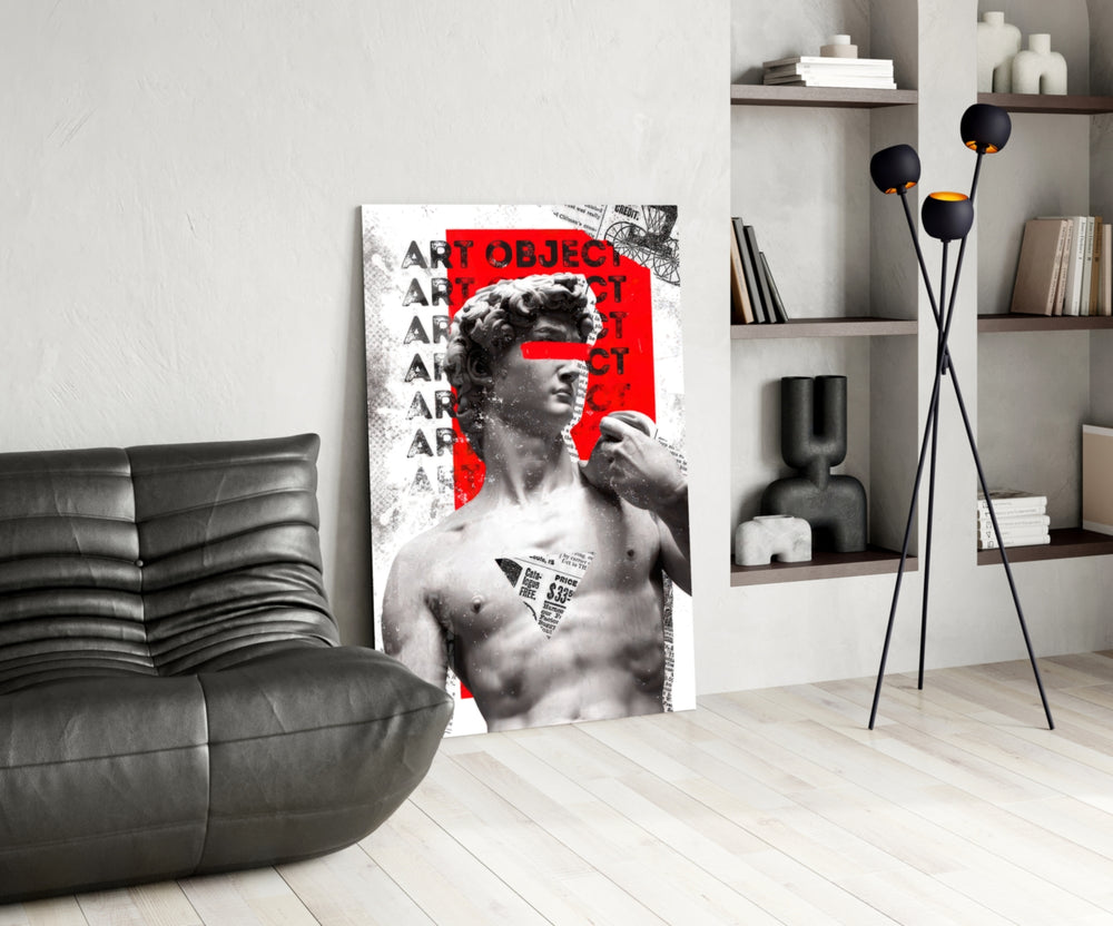 Pop-collage glass print bringing classical edge to a teen's bedroom