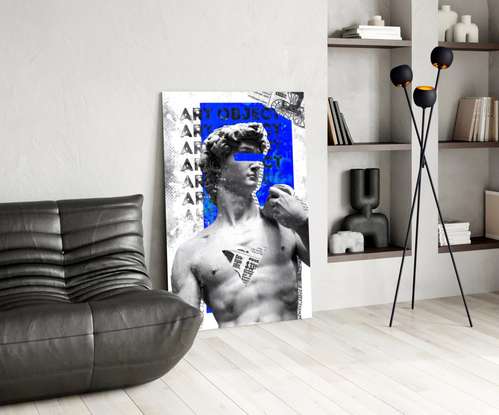 Pop-collage glass print bringing classical edge to a teen's bedroom