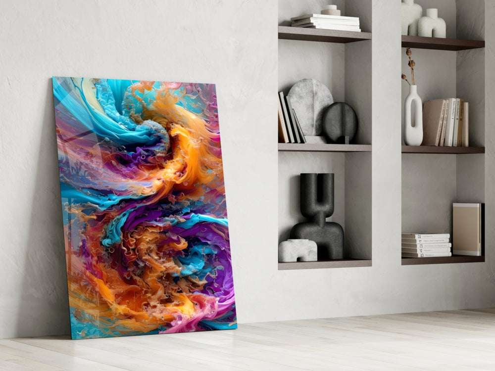 Fluid-art panel against an ivory-painted accent wall