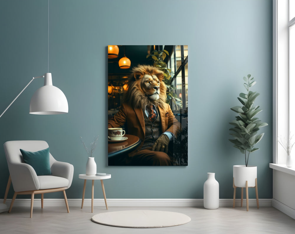 Lion Gentleman artwork styled in a designer office interior