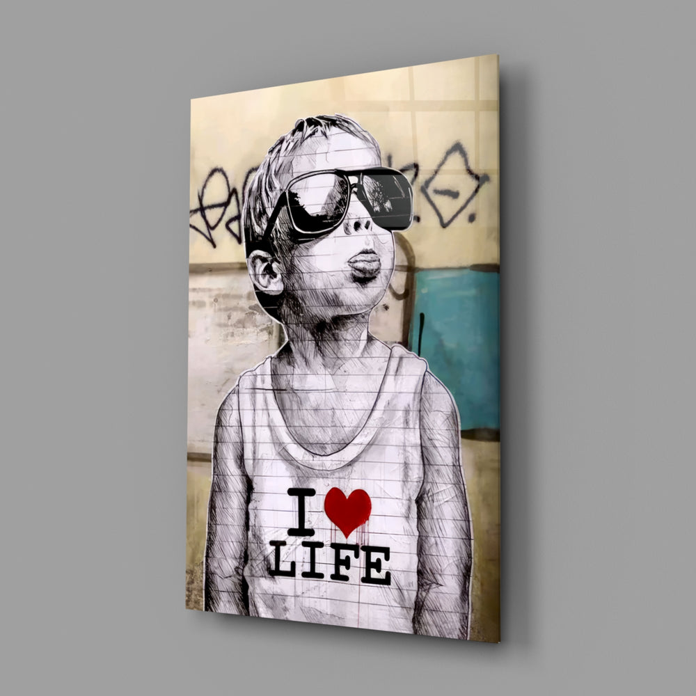 Street-graffiti panel anchoring a teen's bedroom wall