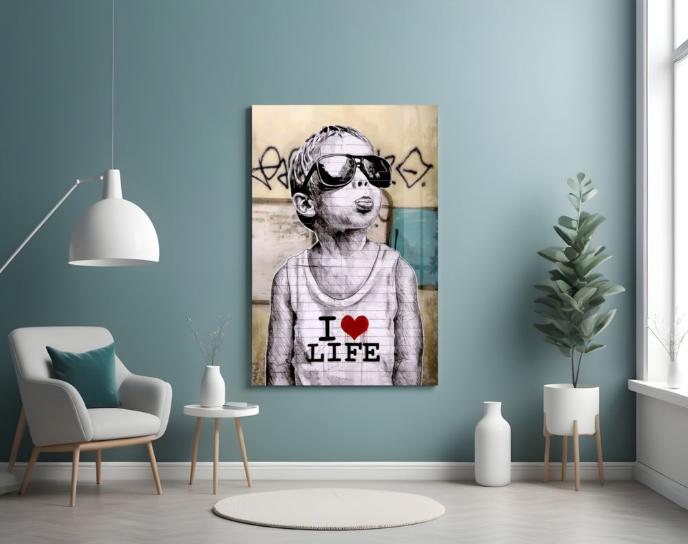 I Love Life artwork styled in a designer office interior