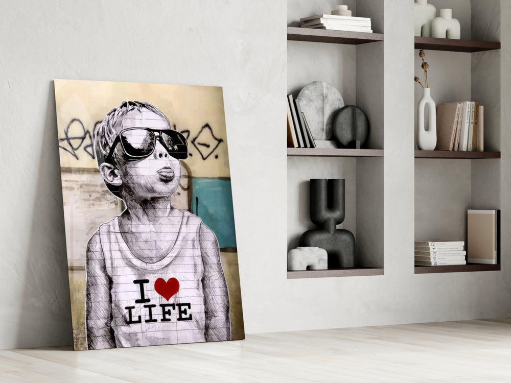 Graffiti panel against a warm-cream painted accent wall