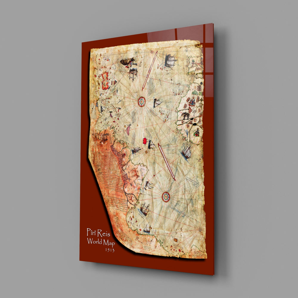 Cartography panel anchoring a home library wall