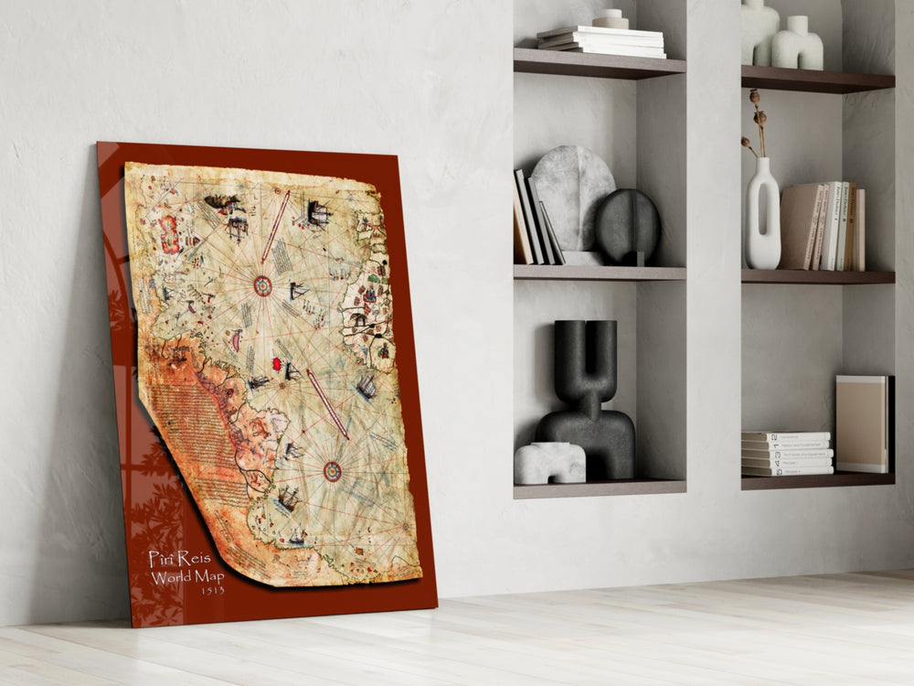 Cartography panel against a warm-cream painted accent wall