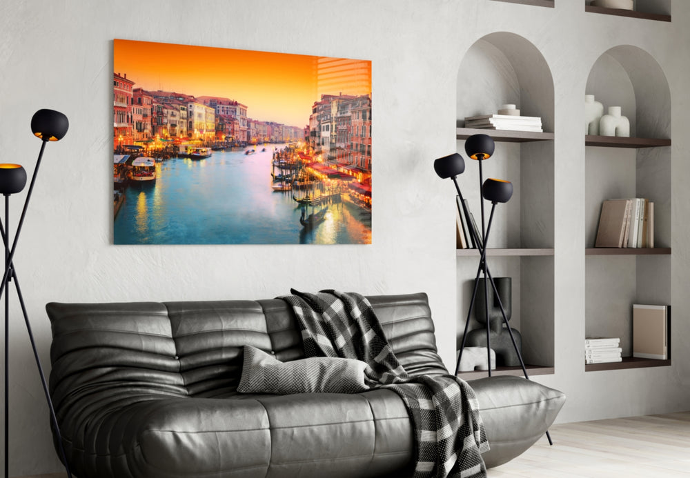 Venice artwork styled in a master bedroom interior