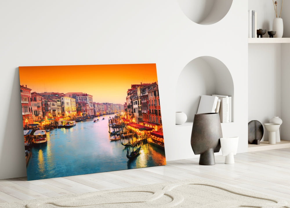 Close-up detail of Grand Canal sunset behind glass