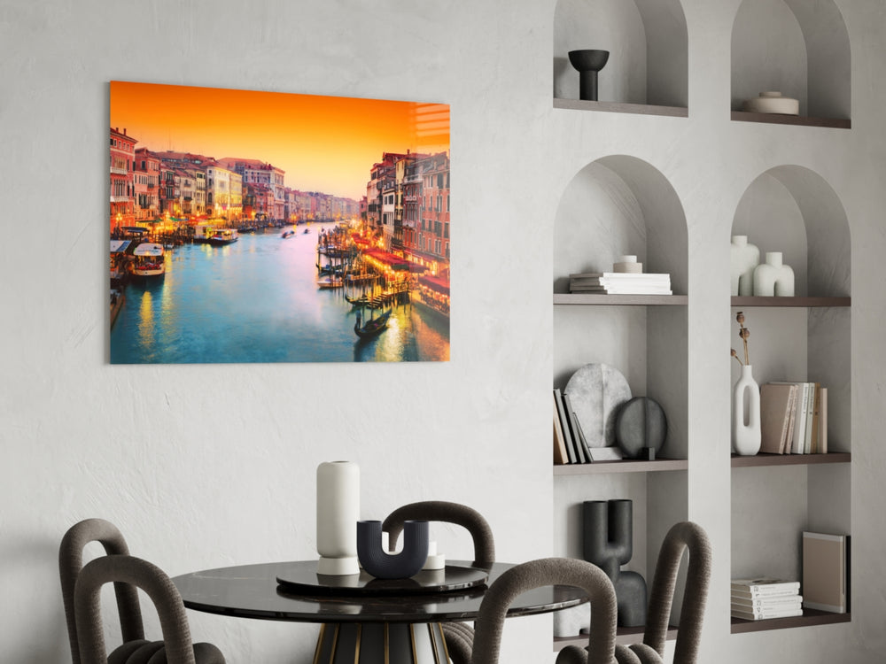 Cityscape glass print bringing Italian edge to a hospitality interior