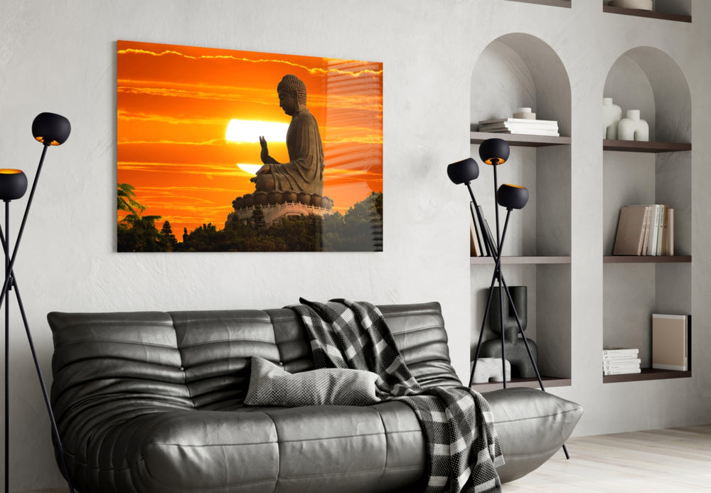 Buddha artwork styled in a master bedroom interior