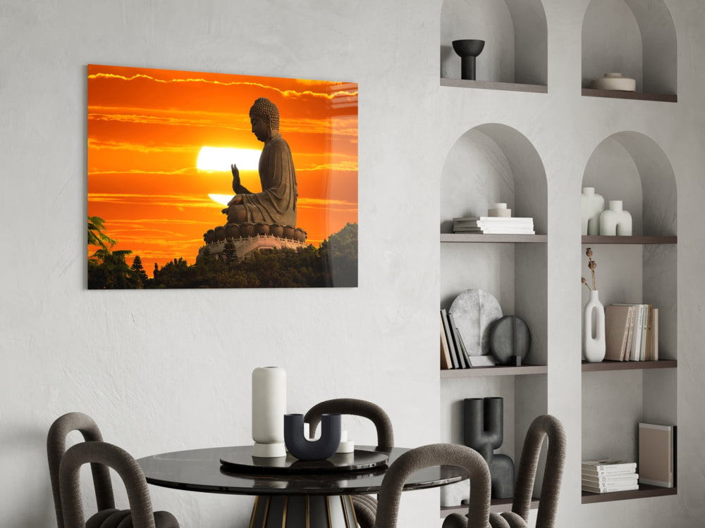 Sacred glass print bringing meditative edge to a creative loft