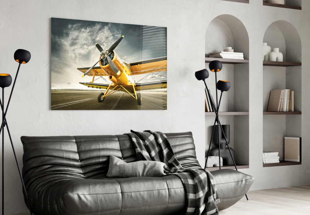 Aircraft artwork styled in a creative loft interior