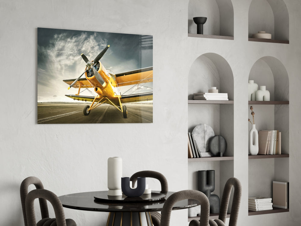 Aviation glass print bringing vintage edge to a designer office