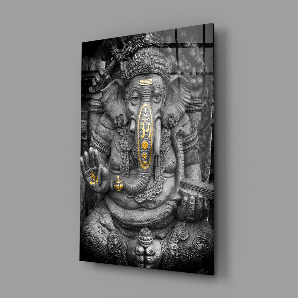 Sacred art panel anchoring a yoga studio wall