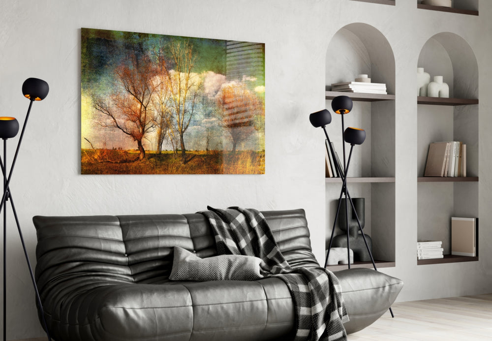 Autumn Trees artwork styled in a master bedroom interior