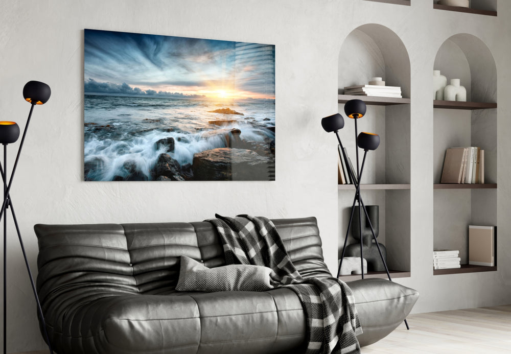 Sunset artwork styled in a creative loft interior