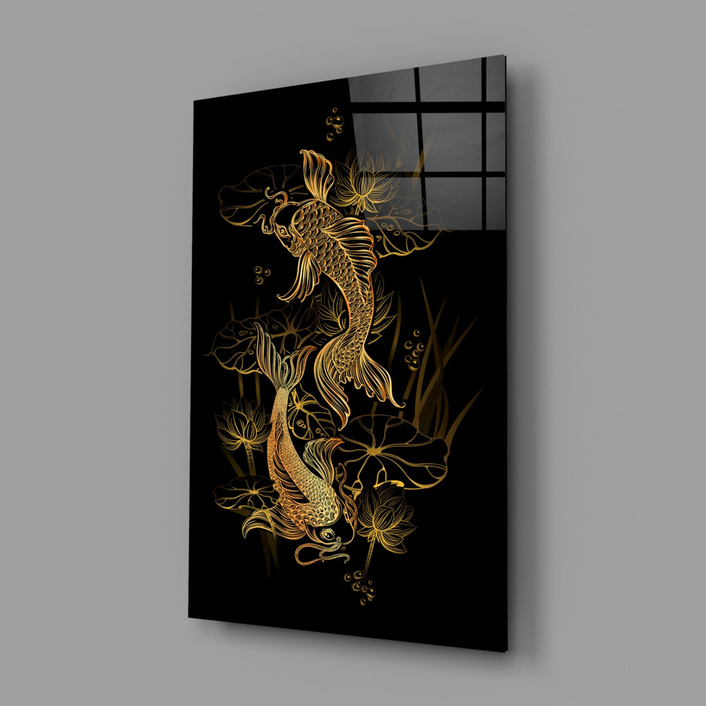 Eastern-symbol panel anchoring a yoga studio wall