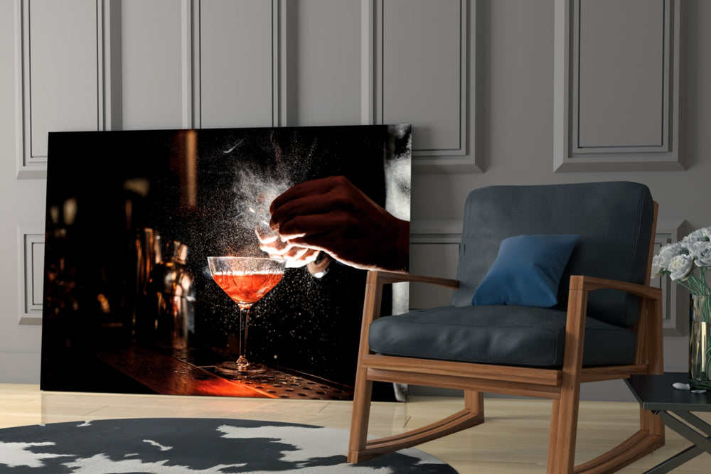 Bar yatay panel against a moody dark-painted accent wall