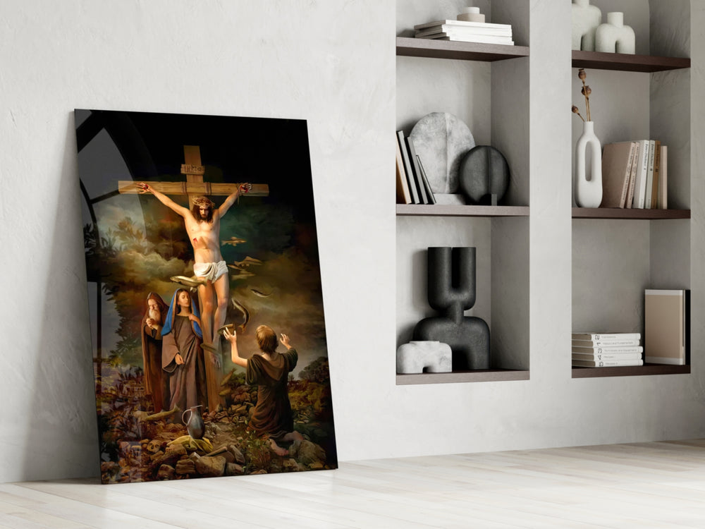 Sacred panel against a moody dark-painted accent wall