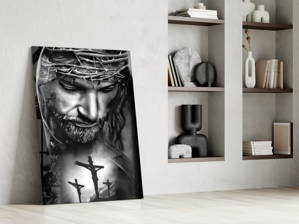 Sacred panel against a moody dark-painted accent wall
