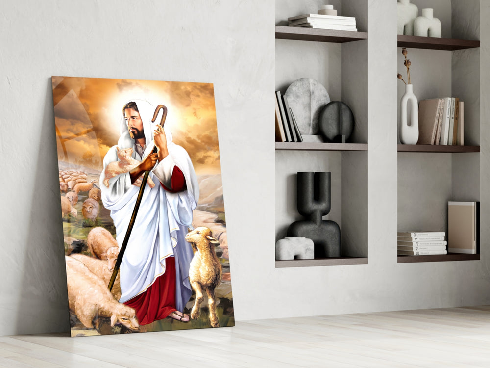Sacred panel against a warm-cream painted accent wall