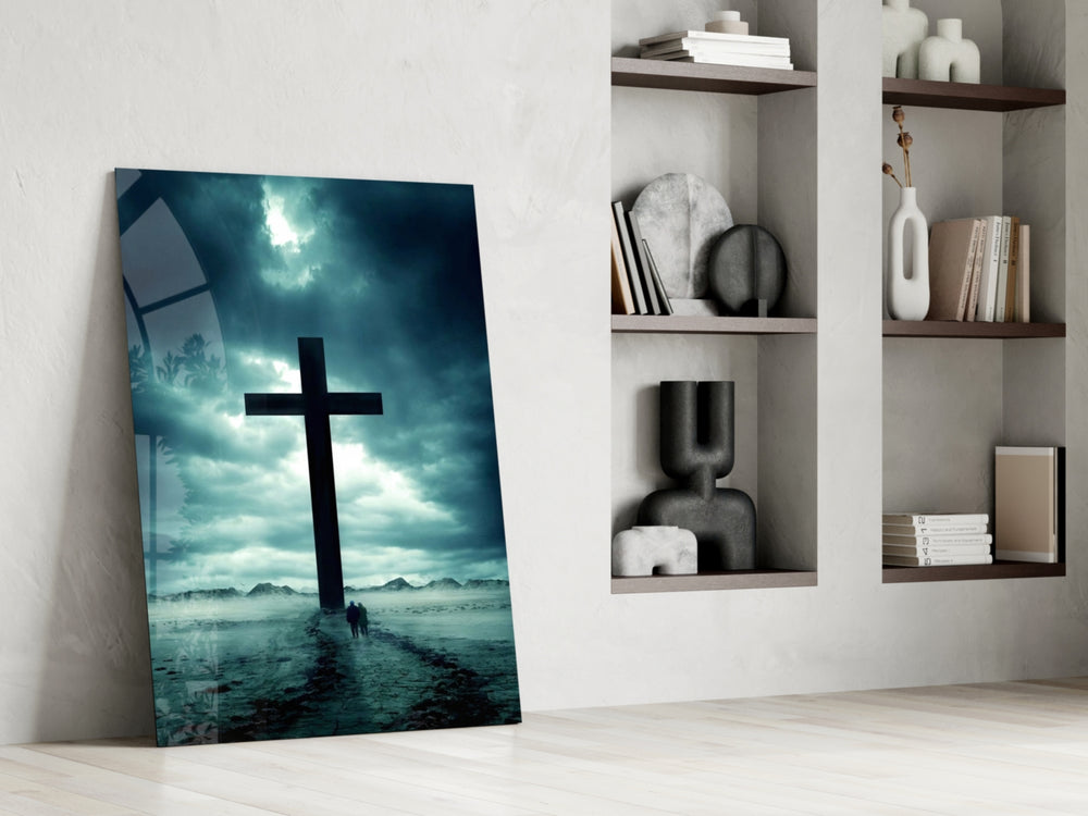 Sacred panel against a moody dark-painted accent wall