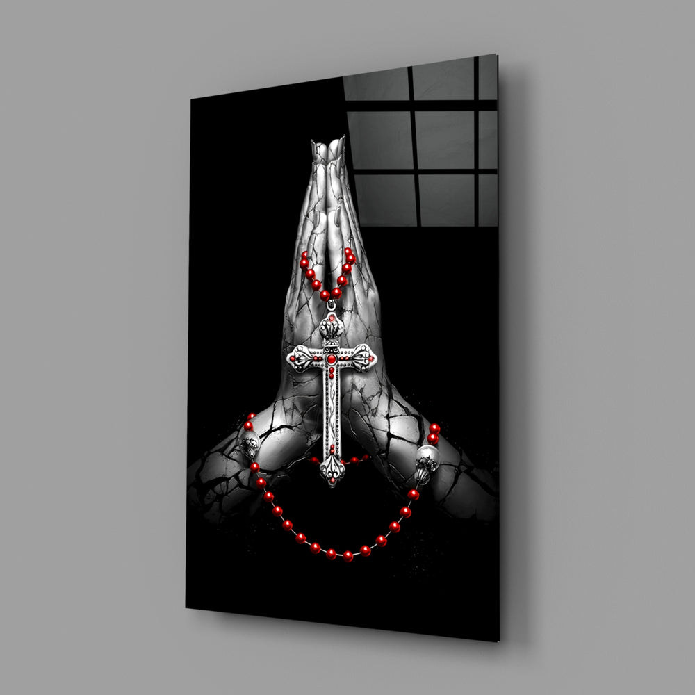 Sacred portrait panel anchoring a home library wall