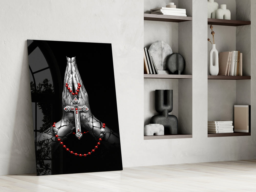 Sacred panel against a moody dark-painted accent wall