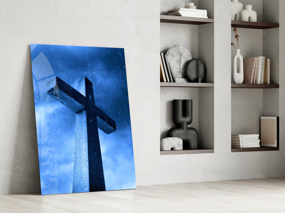 Sacred panel against a moody dark-painted accent wall