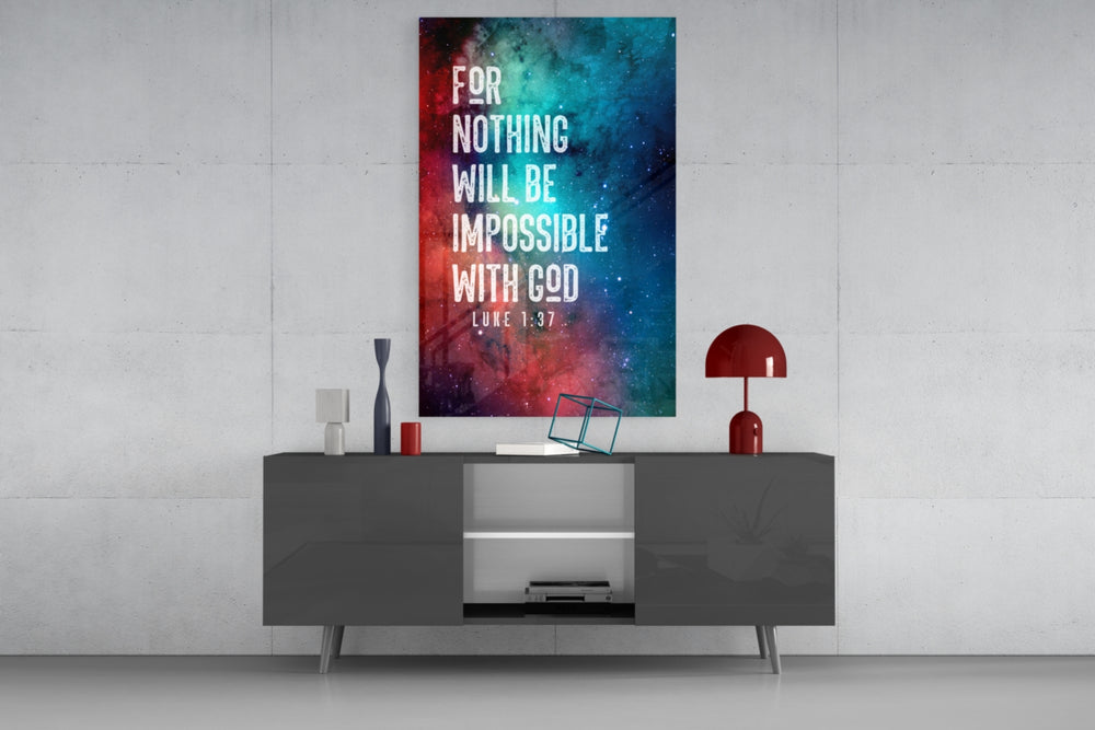Nothing Impossible glass wall art catching light to reveal its painted nebula