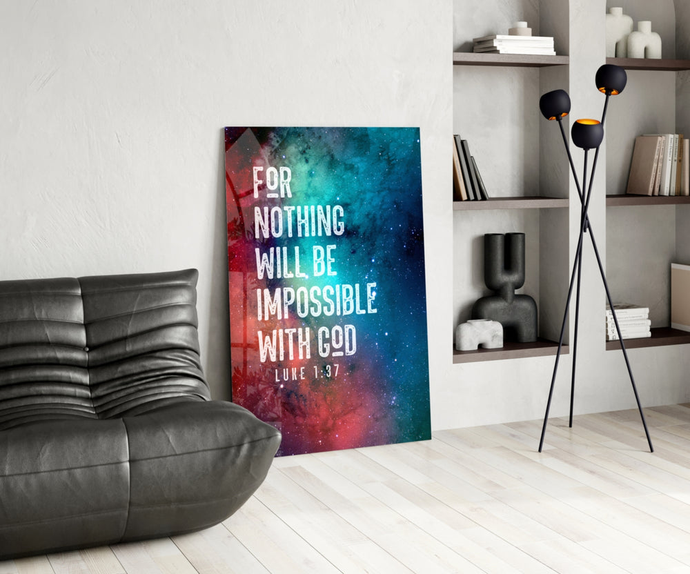 Scripture glass print bringing devotional edge to a moody bedroom