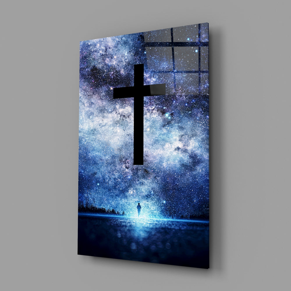 Sacred cosmos panel anchoring a home library wall