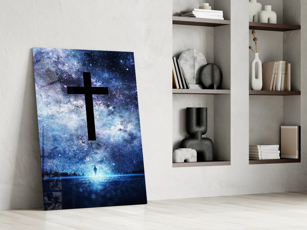 Sacred panel against a moody dark-painted accent wall