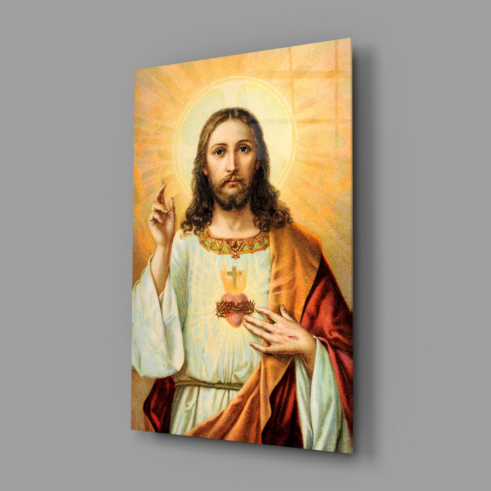 Sacred icon panel anchoring a home library wall