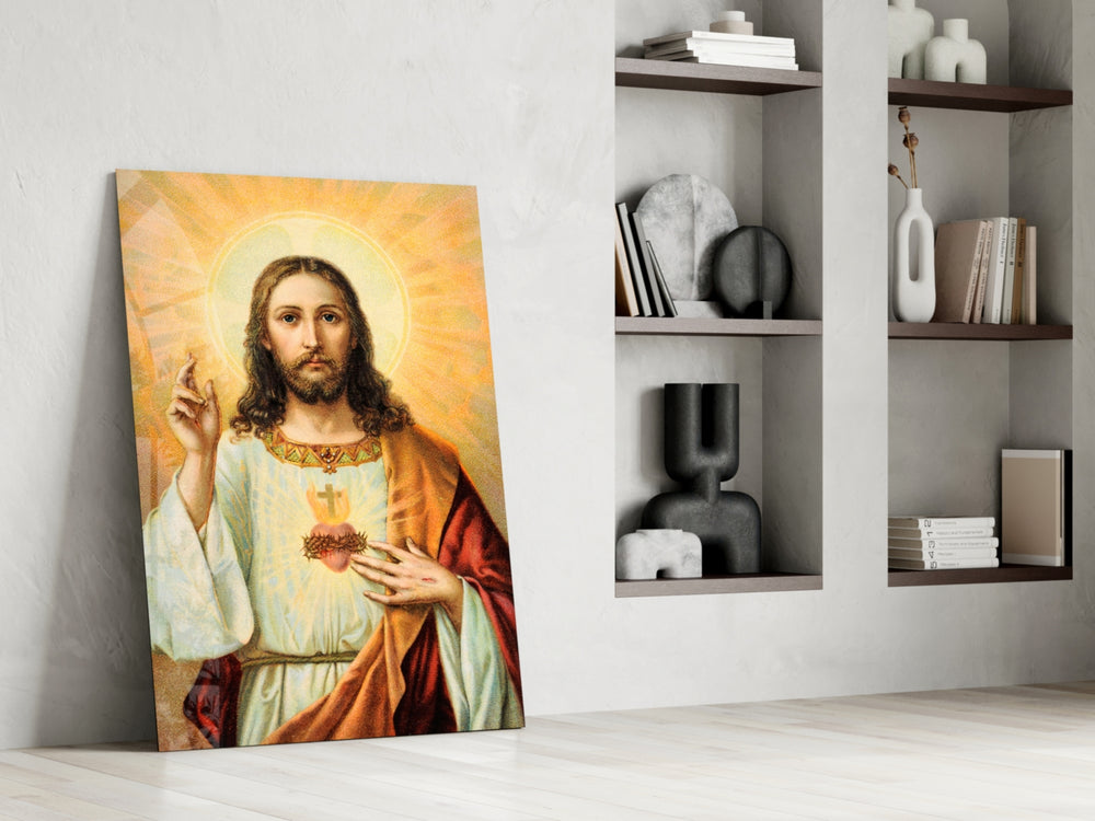 Sacred panel against a warm-cream painted accent wall