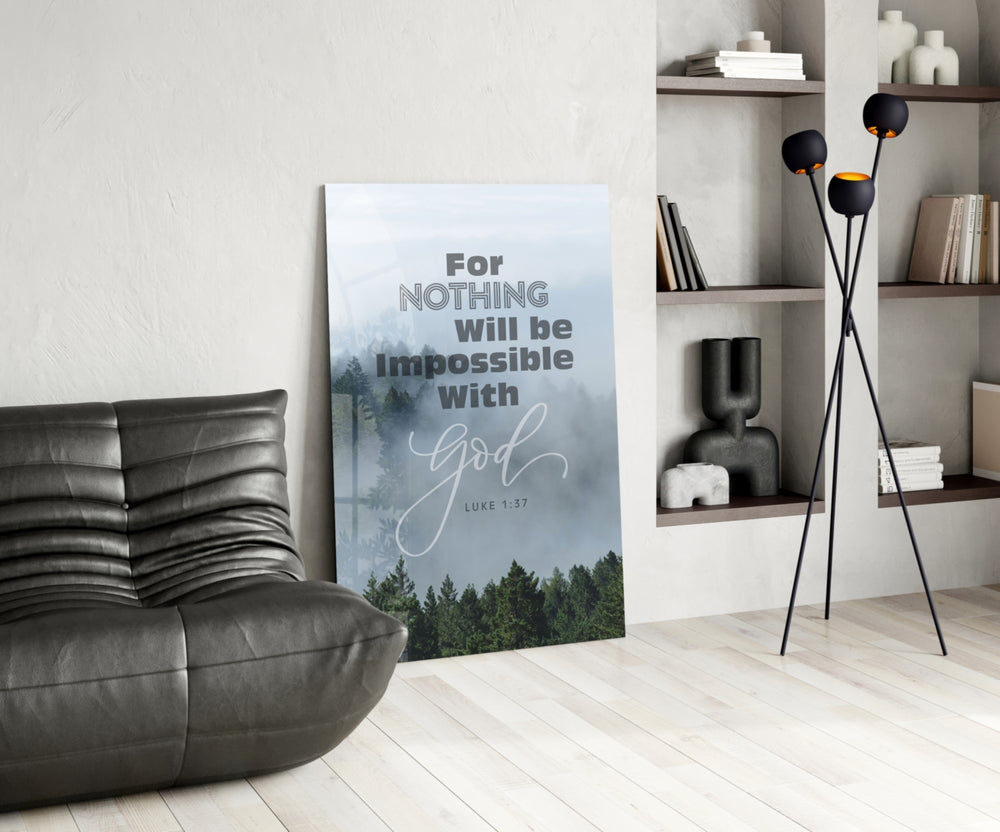 Scripture glass print bringing devotional edge to a quiet bedroom