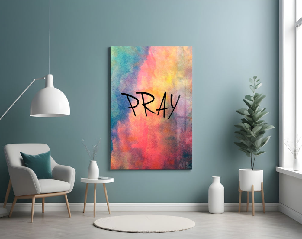 Pray artwork styled in a quiet bedroom interior