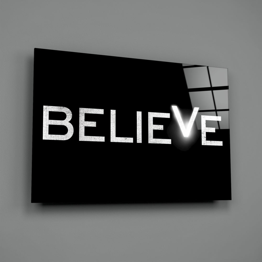 Motivational typography panel anchoring a home office wall