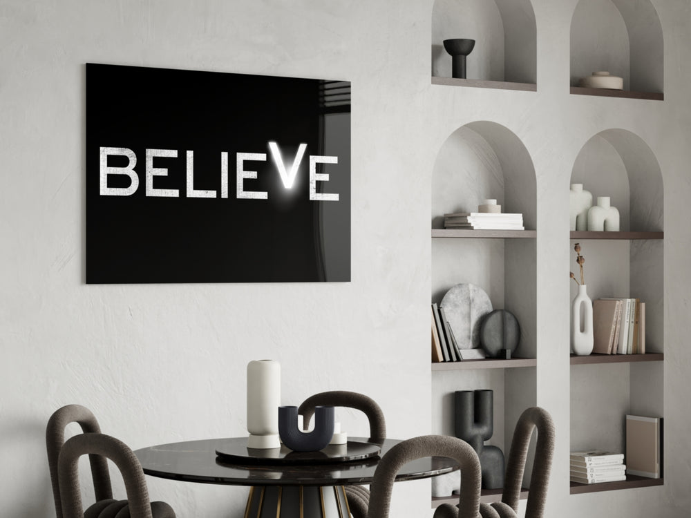 Motivational glass print bringing typography edge to a designer office