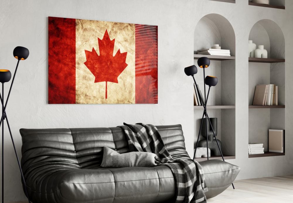 Flag of Canada artwork styled in a study interior