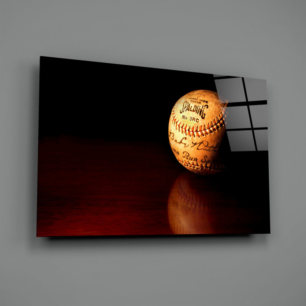 Sports memorabilia panel anchoring a man cave wall