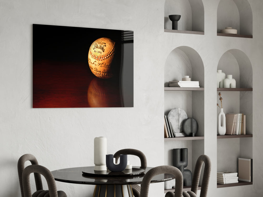 Sports glass print bringing memorabilia edge to a home library
