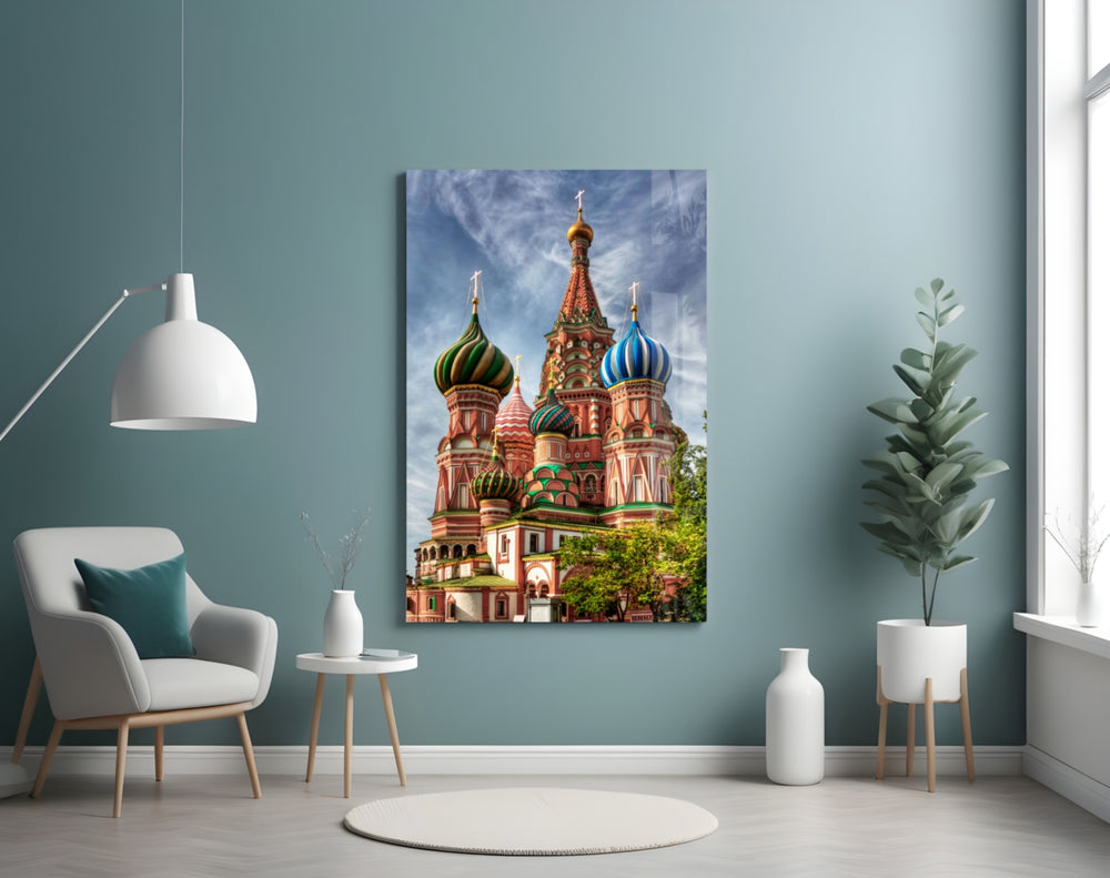 Saint Basil's Cathedral artwork styled in a study interior